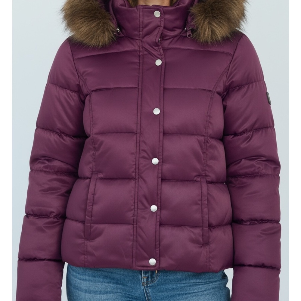 Merona Small Purple Quilted Puffer Jacket With Faux Fur Lined Hood